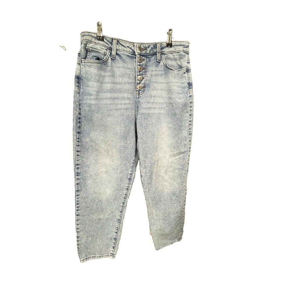 SO High Rise Mom Jeans Women's Light Acid Wash High Rise Button Fly Sz 7/28